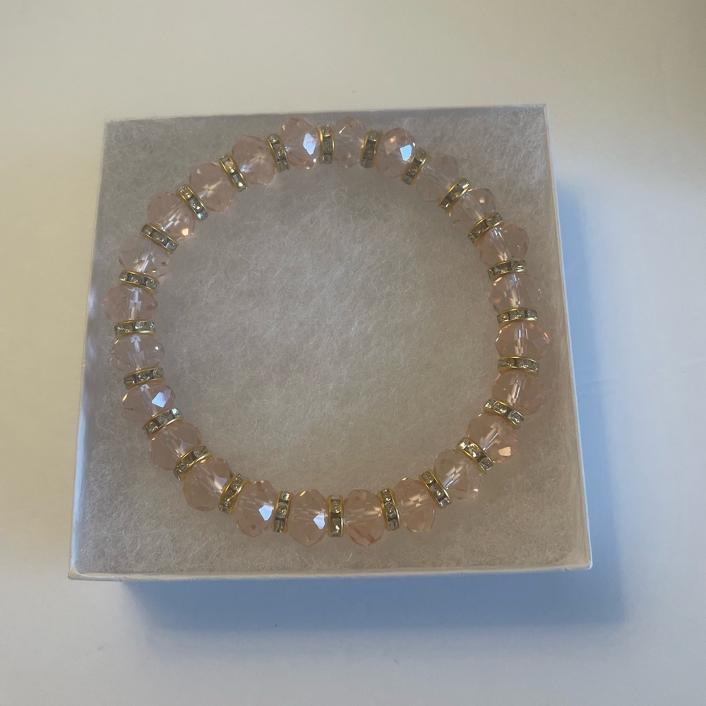 Pink Crystal Plus Size Bracelet with CZ Rondelles 9 inches NWT Handmade